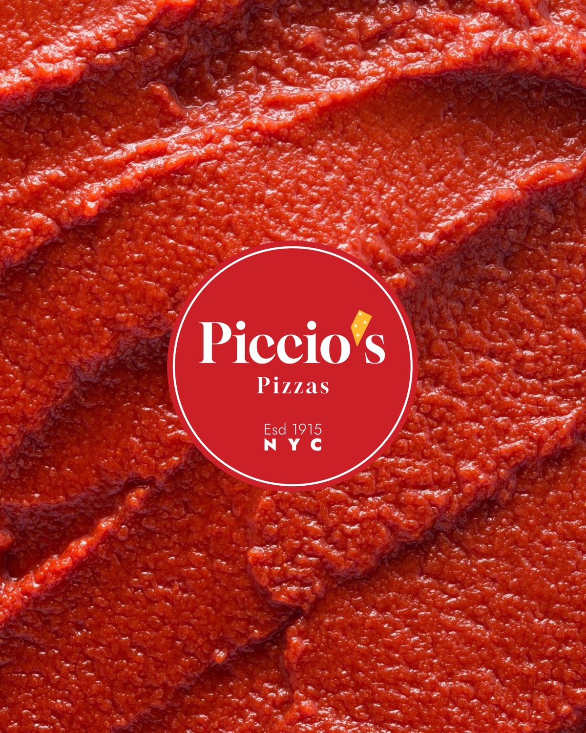 Piccio's Pizzas tomato sauce stamp logo mockup