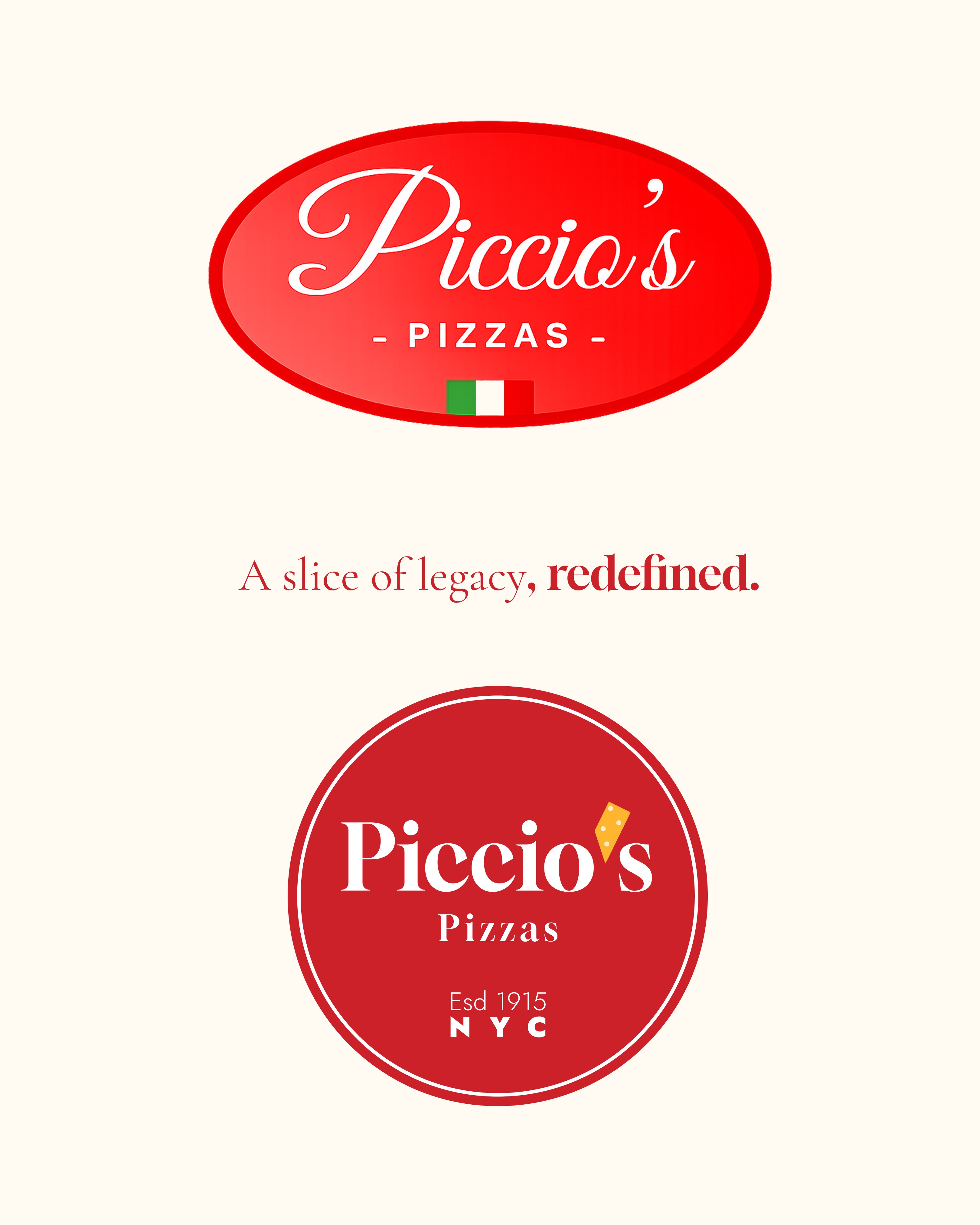 Piccio's Pizzas logo evolution — old and new