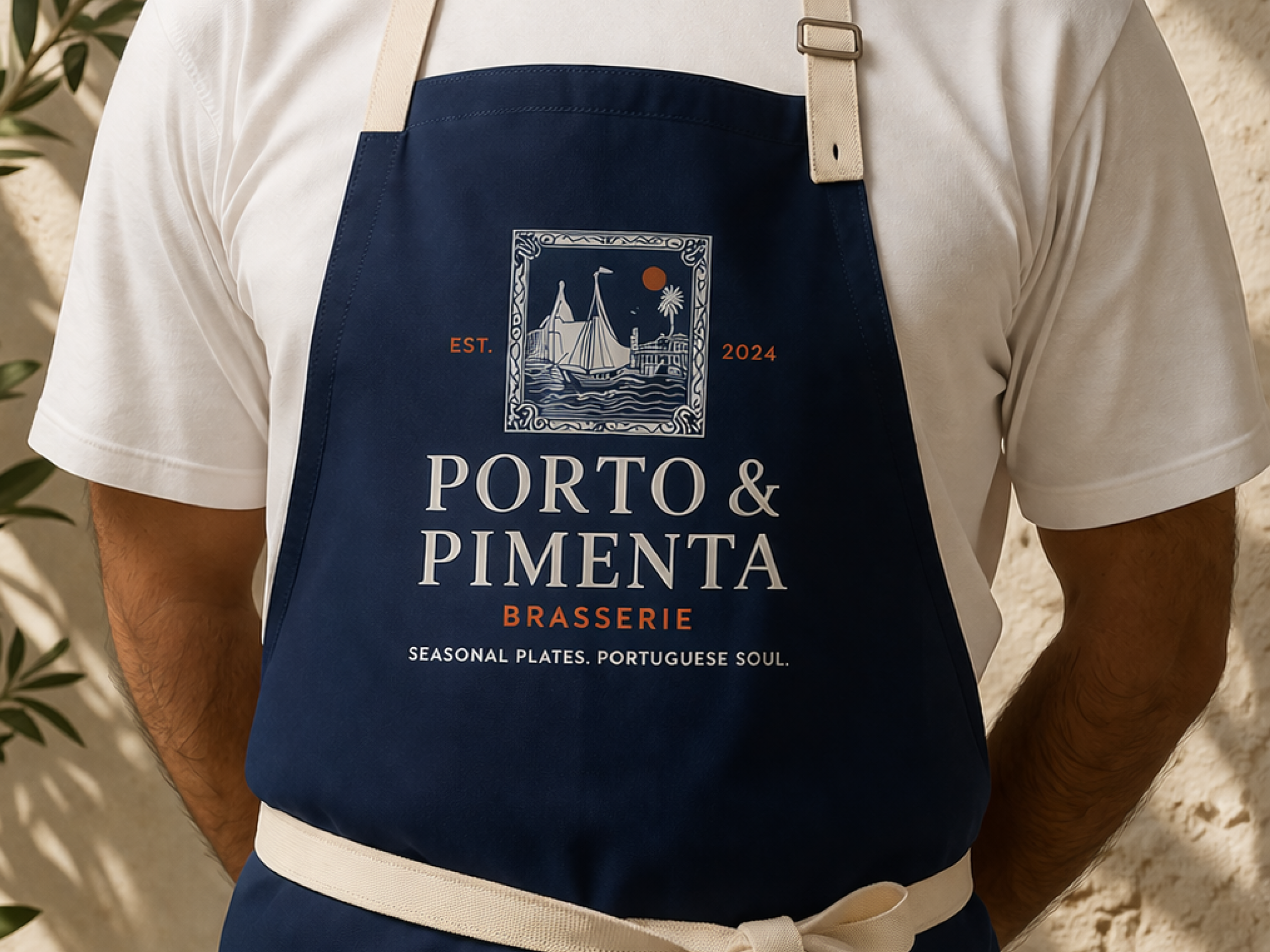 Porto & Pimenta branded staff apron