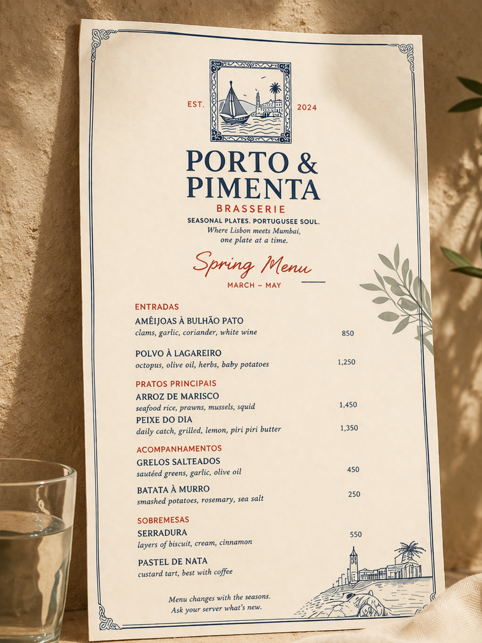 Porto & Pimenta seasonal menu design