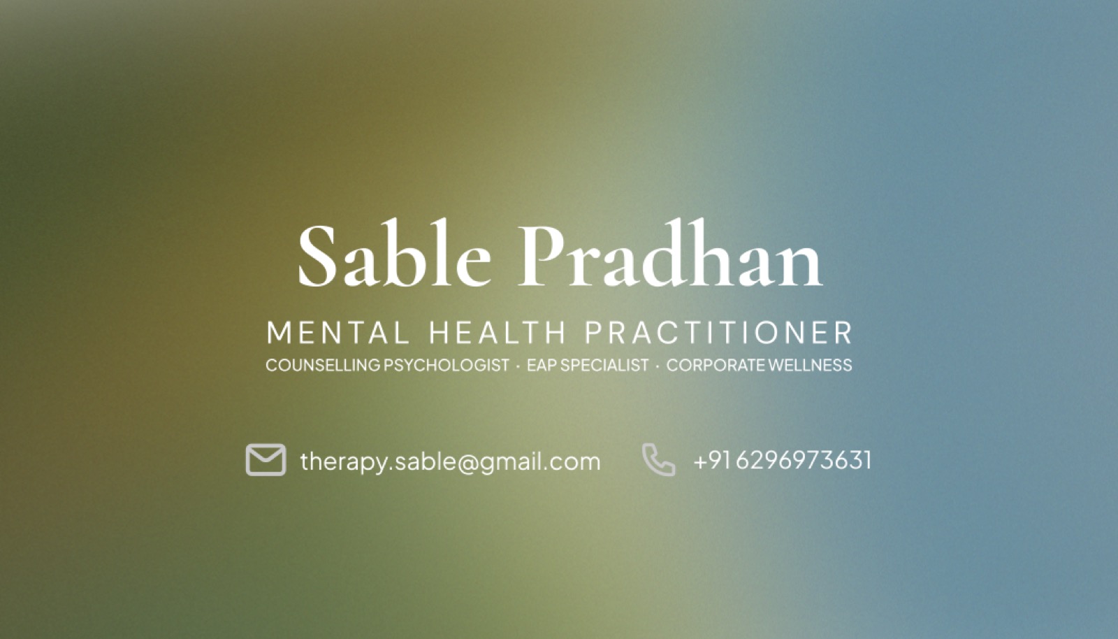 Sable Pradhan business card — front and back, dual-sided print